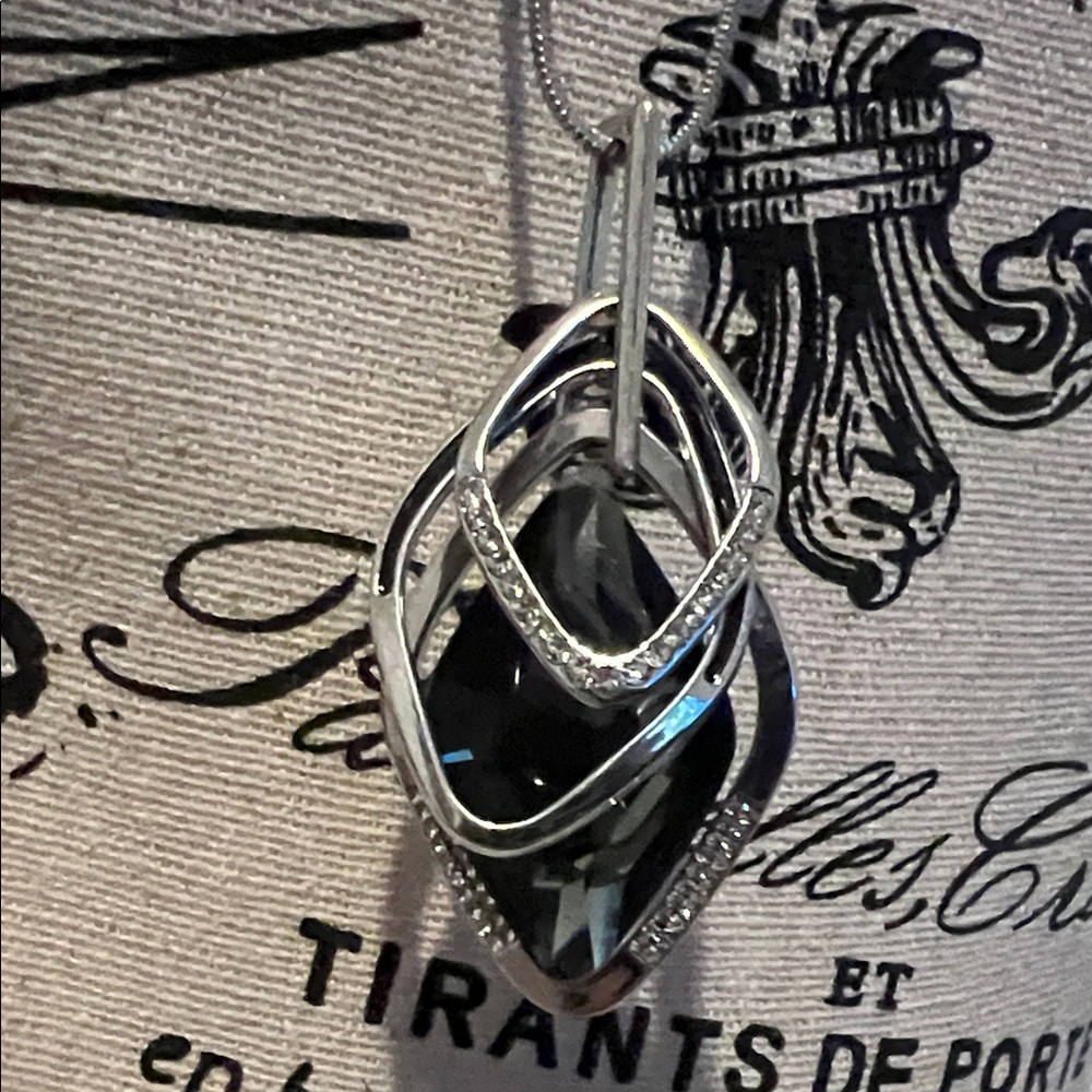 Elegant Silver + Black Pendant Necklace